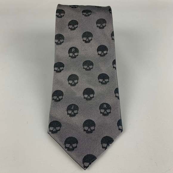 JOHN RICHMOND Charcoal Skull Silk Tie - Picture 2 of 4